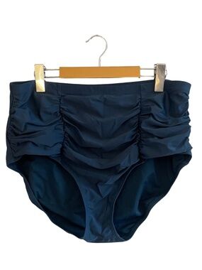 Raisins High-Waisted Ruched Bikini Bottom – Navy Plus Size 20 EUC